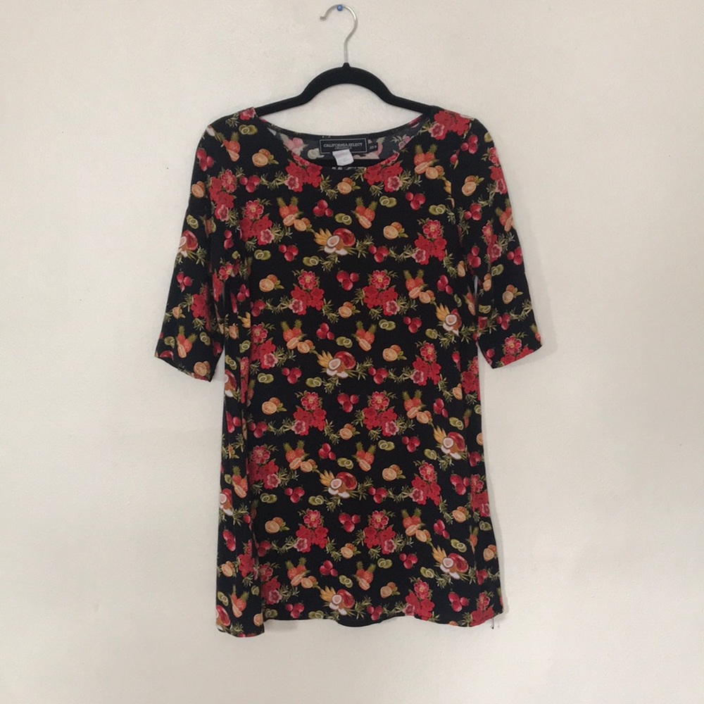 VINTAGE Mini Shift Dress Tropical Print US XS / S